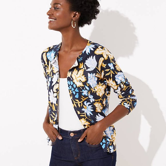 LOFT Sweaters - Loft XS Button Cardigan Navy Floral